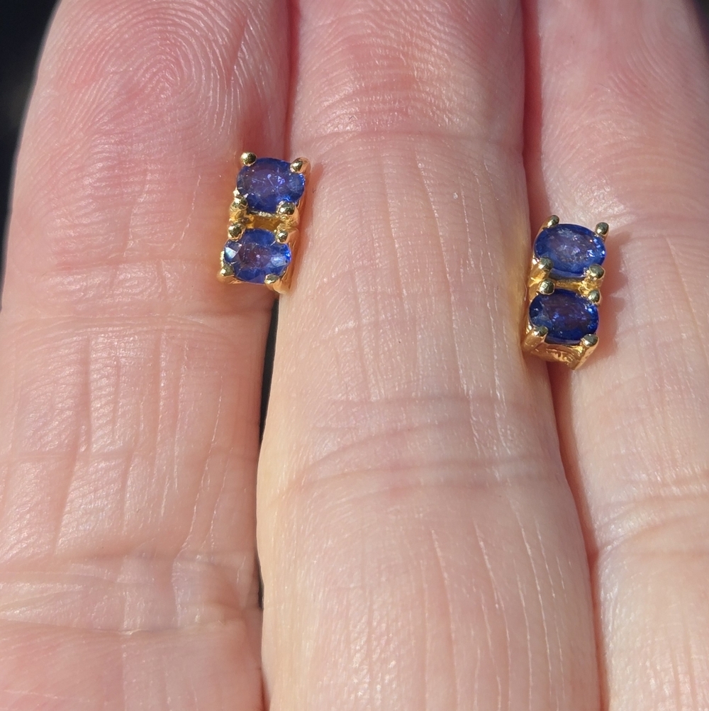 Sapphire Natural Cushion Cut Gemstone Stetling & Gold Earrings 2keach - Picture 7 of 8